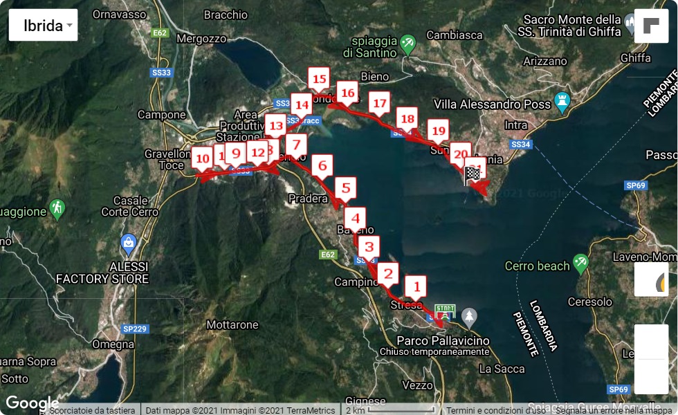 13° Lago Maggiore Half Marathon, 21.0975 km race course map 13° Lago Maggiore Half Marathon