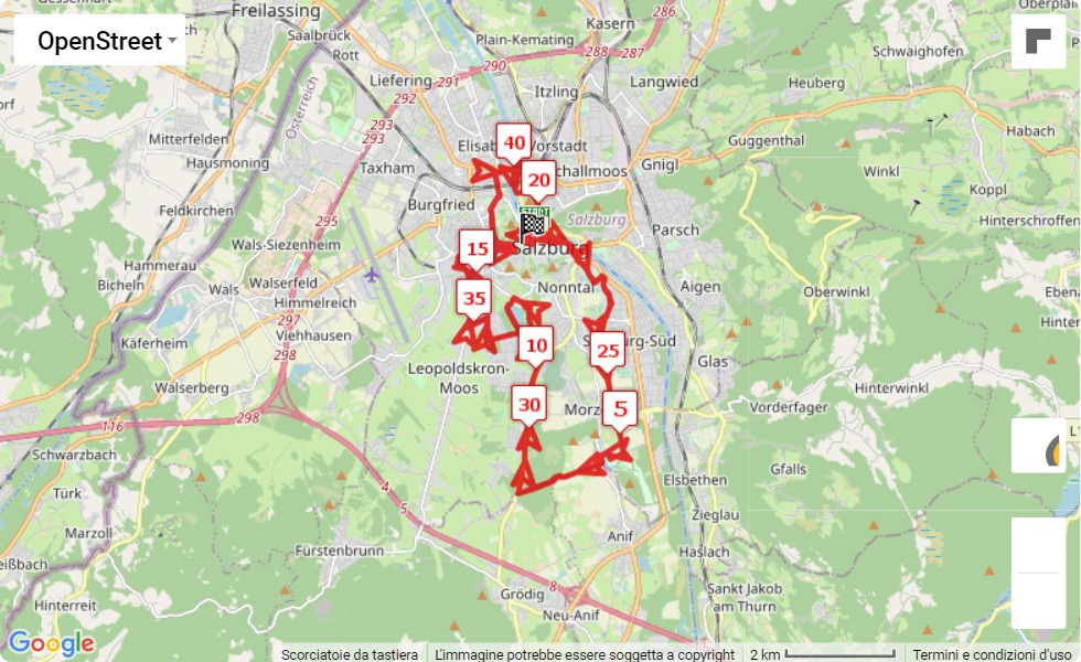 mappa percorso di gara 19° Salzburg Marathon