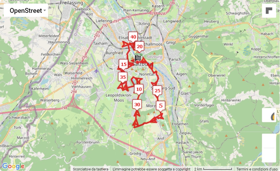 Mappa percorso di gara 19° Salzburg Marathon