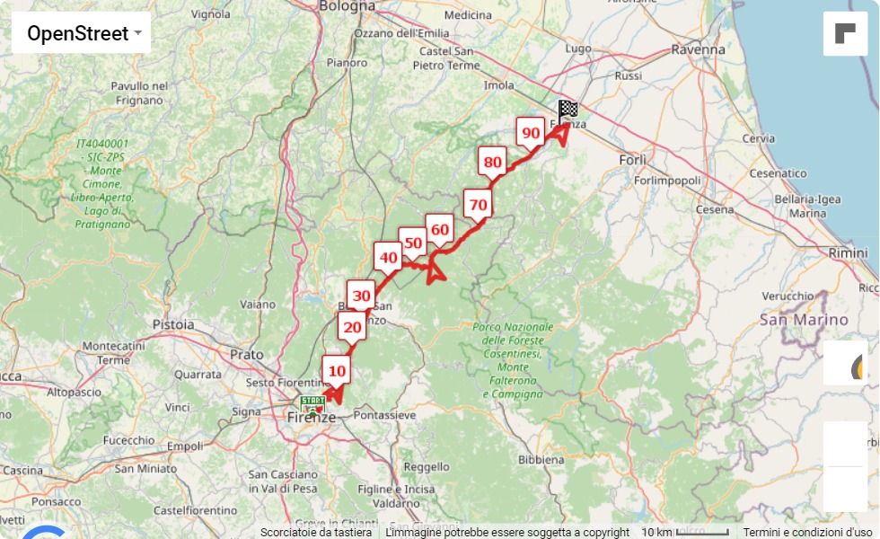 48° 100 Kilometri del Passatore, 100 km race course map 48° 100 Kilometri del Passatore