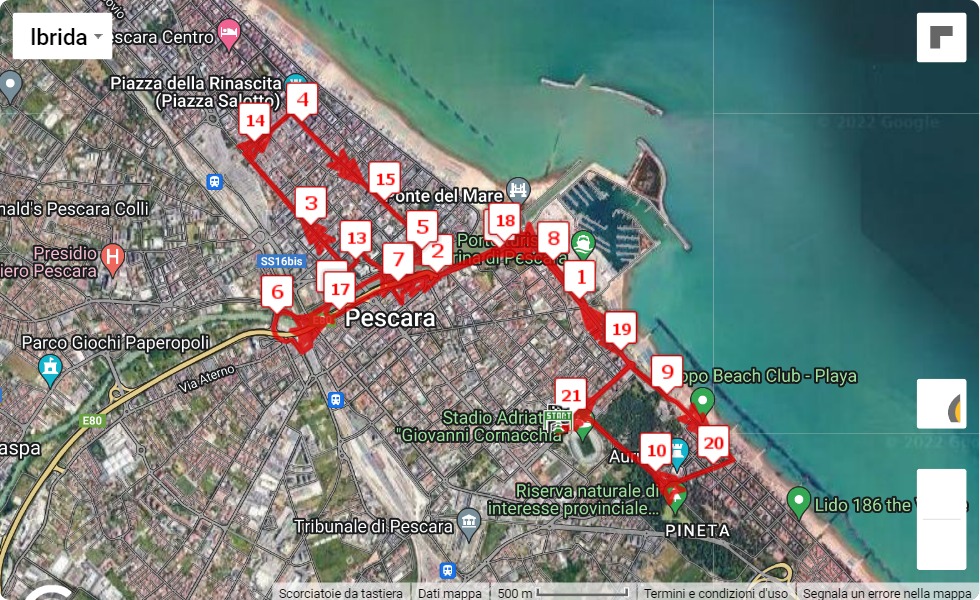 7° Pescara Half Marathon, 21.0975 km race course map 7° Pescara Half Marathon