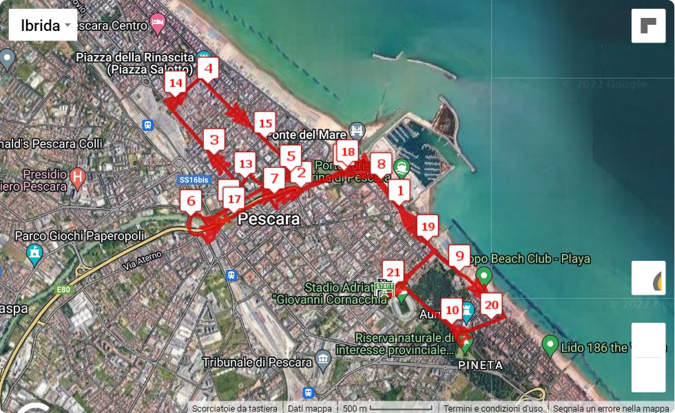 7° Pescara Half Marathon, mappa percorso gara 21.0975 km 7° Pescara Half Marathon