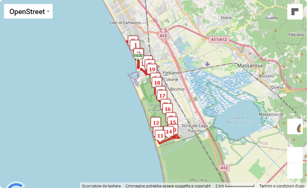 mappa percorso di gara 17° Puccini Half Marathon