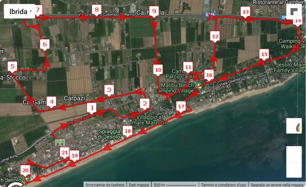 11° Moonlight Half Marathon, 21.0975 km race course map 11° Moonlight Half Marathon
