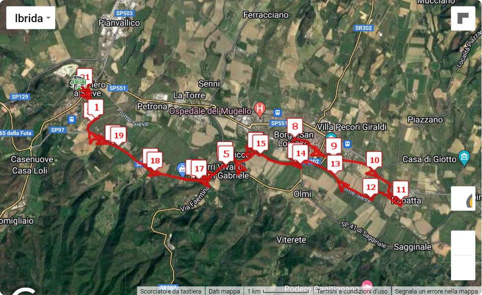 Mezza del Mugello 2022, 21.0975 km race course map Mezza del Mugello 2022