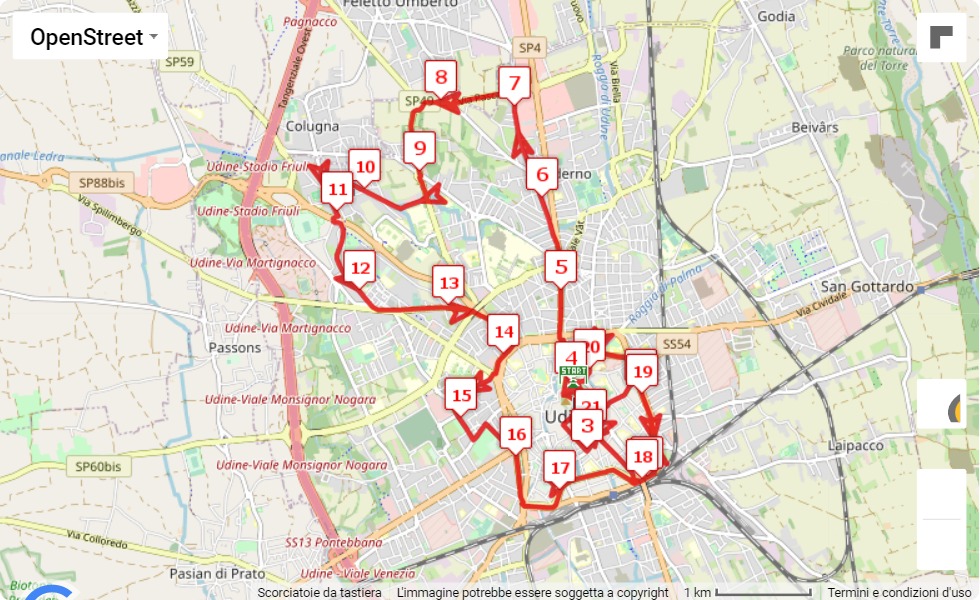 Race course map 22° Maratonina Città di Udine