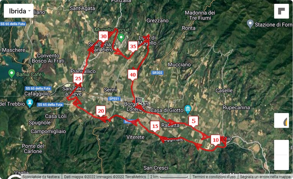 mappa percorso di gara 48° Maratona del Mugello