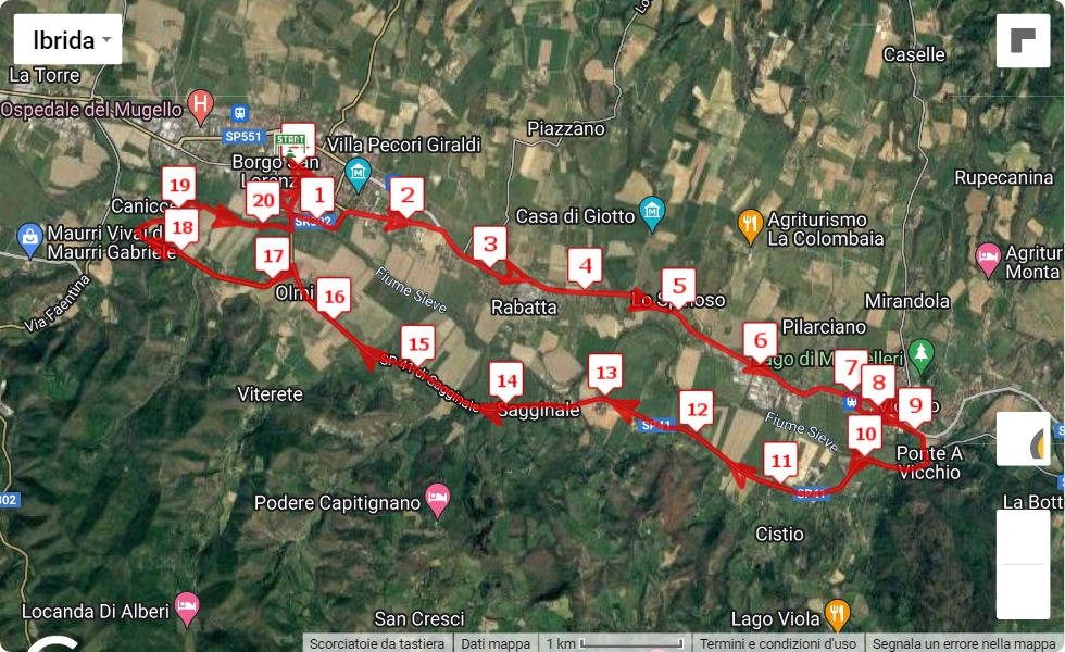 mappa percorso di gara 48° Maratona del Mugello