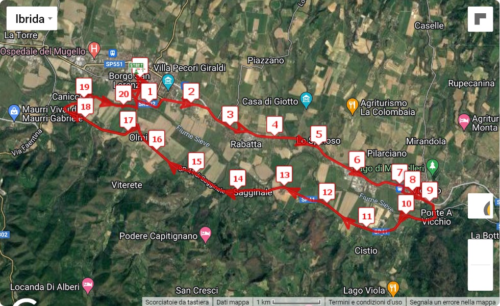 48° Maratona del Mugello, mappa percorso gara 21.0975 km 48° Maratona del Mugello