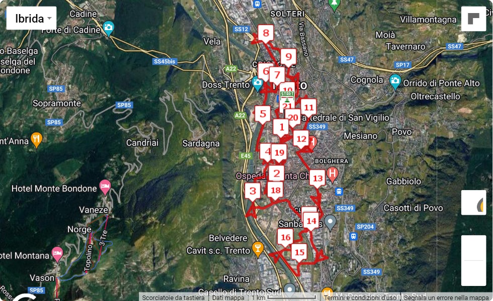 11° Trento Half Marathon, 21.0975 km race course map 11° Trento Half Marathon