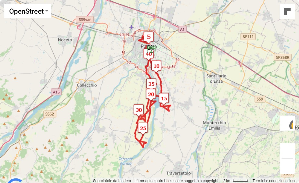 mappa percorso di gara 6° Parma Marathon 2022