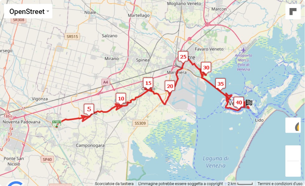 mappa percorso di gara 36° Venice Marathon - 8° VM10KM