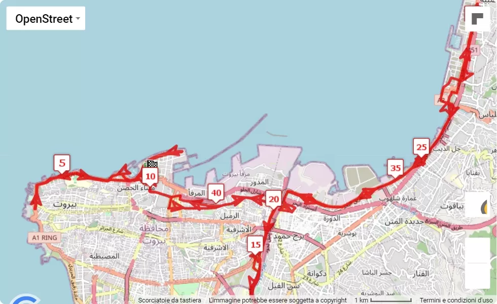mappa percorso di gara Beirut International Marathon 2022