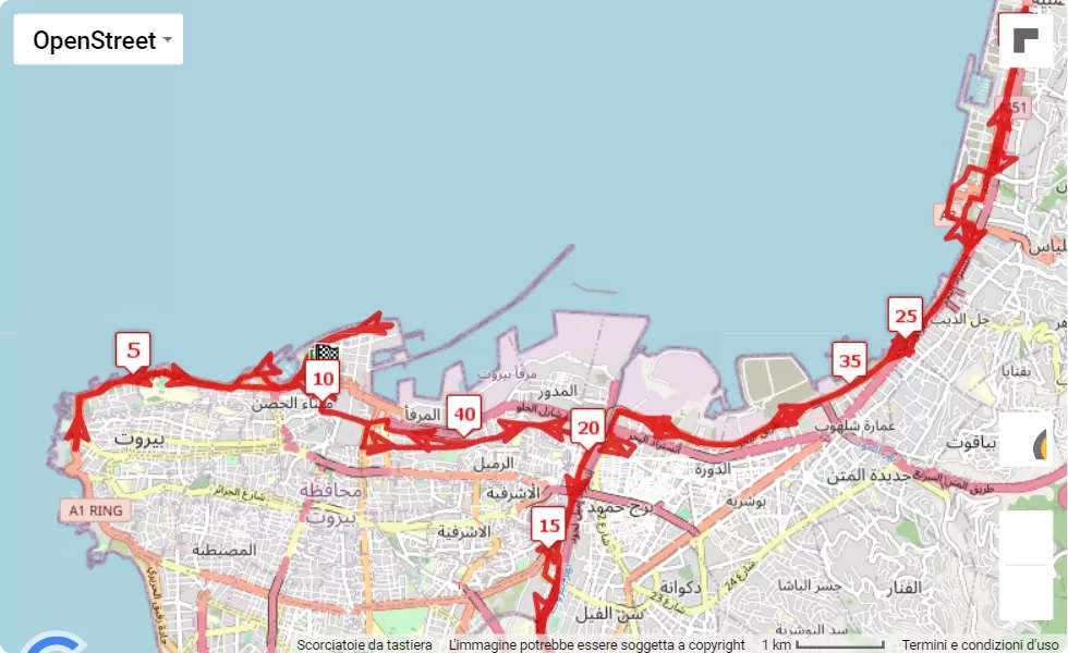 Beirut International Marathon 2022, 42.195 km race course map