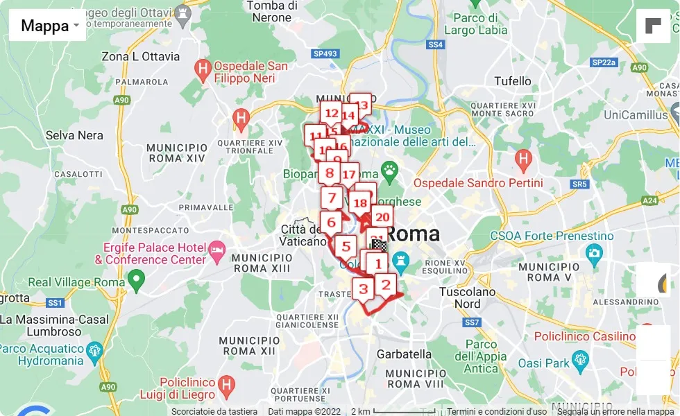 mappa percorso di gara Rome 21K - La Mezza Maratona della Città di Roma