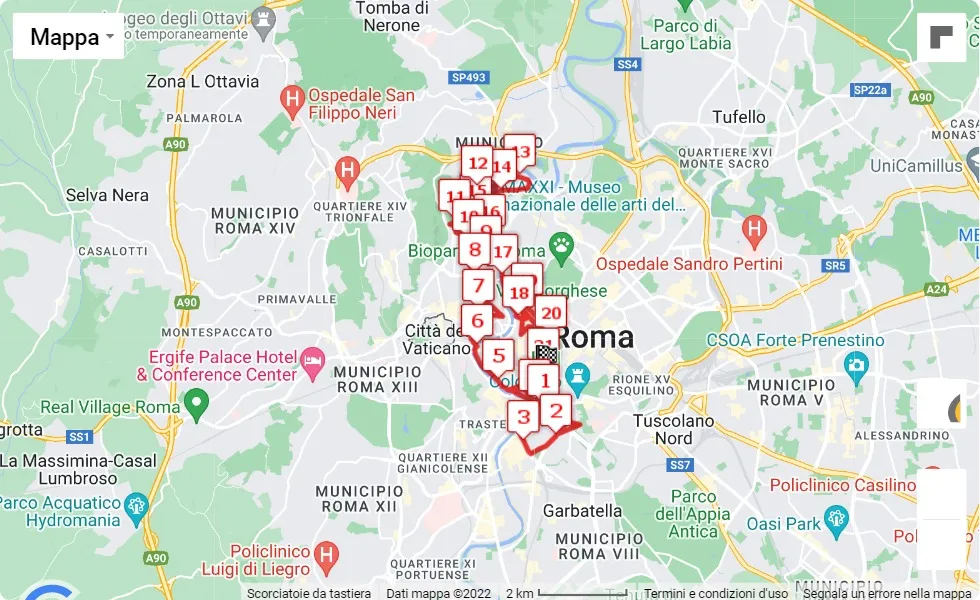 race course map Rome 21K - La Mezza Maratona della Città di Roma