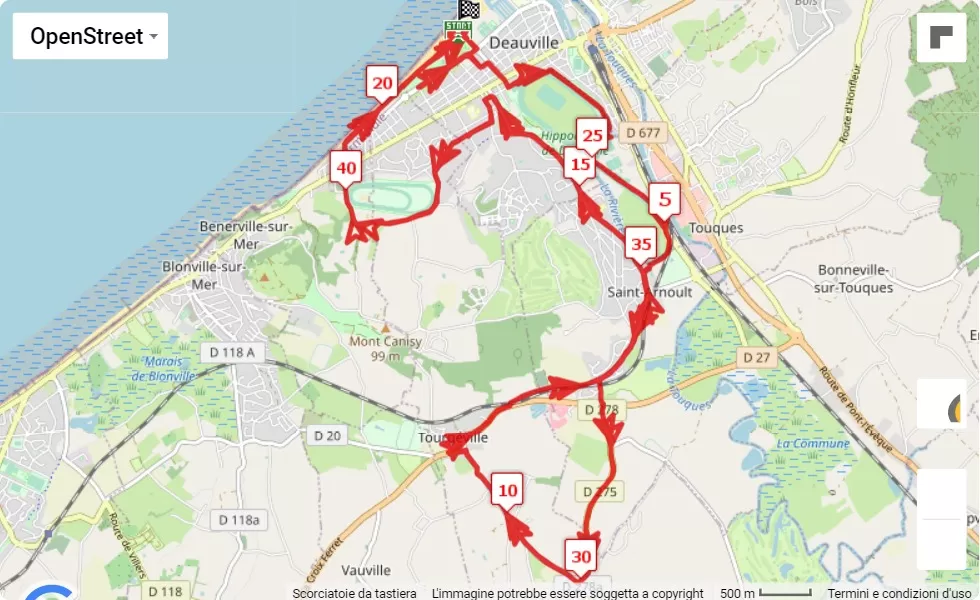 mappa percorso di gara Deauville International Marathon 2022