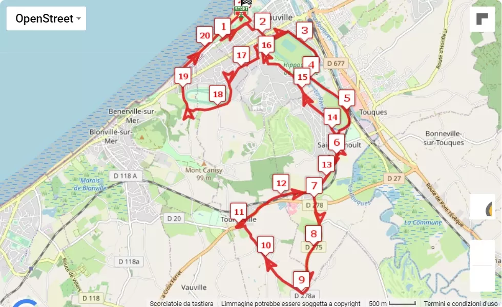 Deauville International Marathon 2022, 21.0975 km race course map