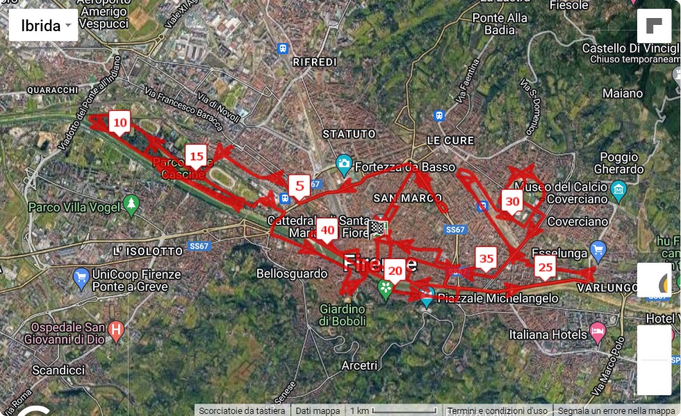Race course map 39° Firenze Marathon