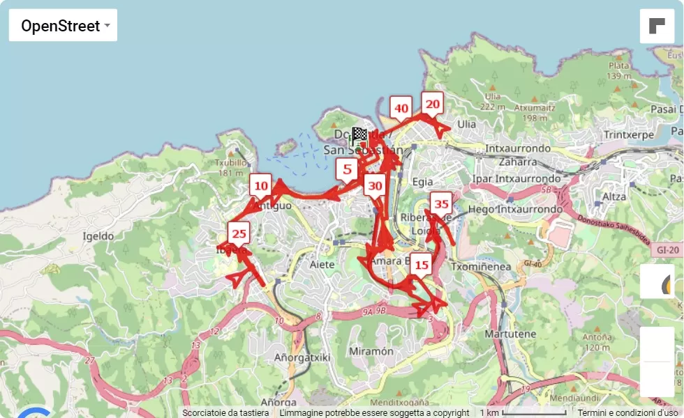 mappa percorso di gara Zurich San Sebastián Marathon 2022