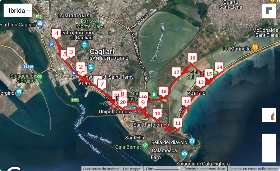 mappa percorso di gara 14° Mezza Maratona Città di Cagliari - Cagliari Respira