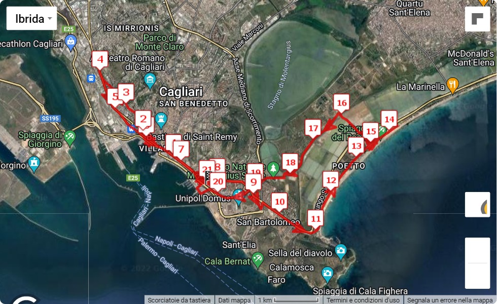 14° Mezza Maratona Città di Cagliari - Cagliari Respira, 21.0975 km race course map 14° Mezza Maratona Città di Cagliari - Cagliari Respira