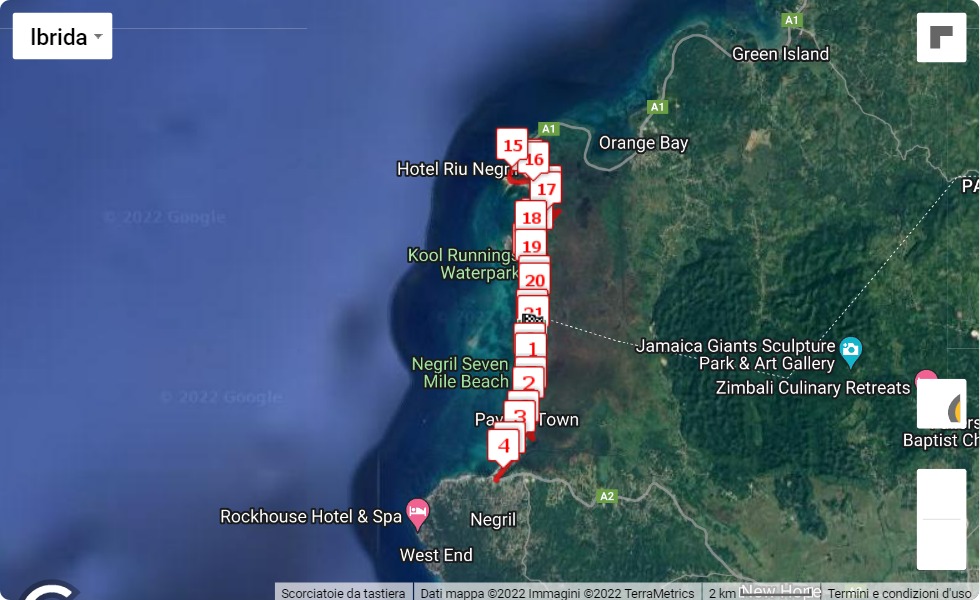 Reggae Marathon 2022, 21.0975 km race course map Reggae Marathon 2022