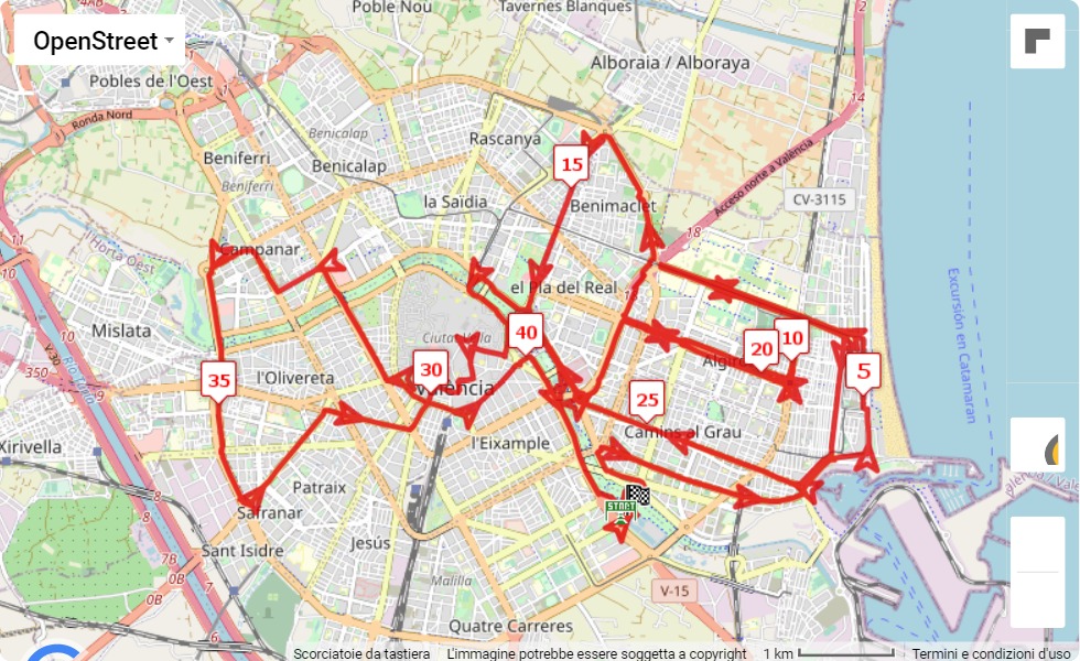 mappa percorso di gara Valencia Marathon Trinidad Alfonso EDP 2022