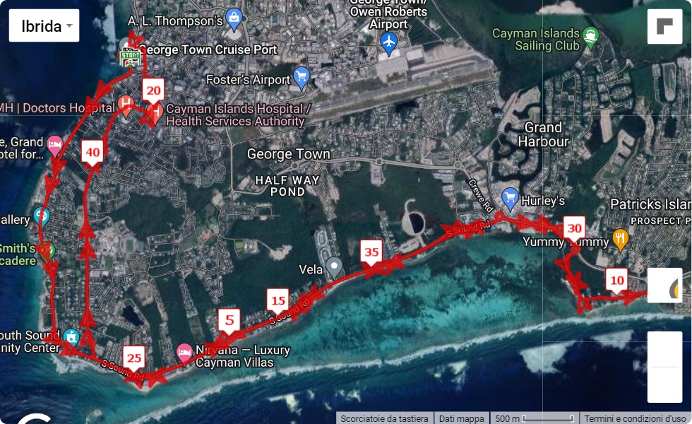 Cayman Islands Marathon 2022, 42.195 km race course map Cayman Islands Marathon 2022