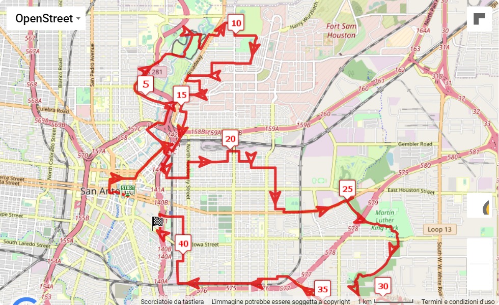 race course map Rock ‘n’ Roll San Antonio Marathon 2022