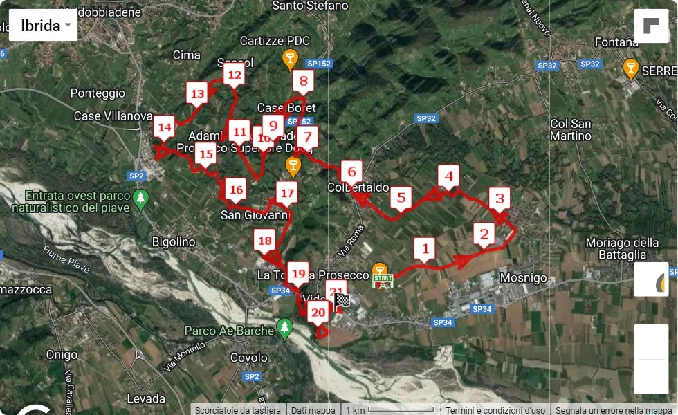 12° Prosecco Run, mappa percorso gara 21.0975 km