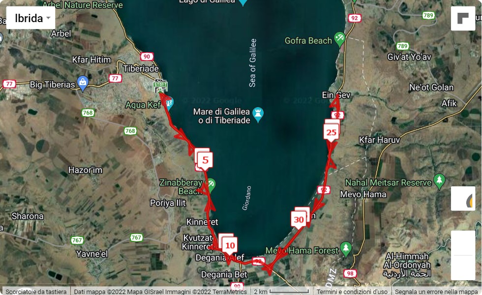 race course map Tiberias International Marathon 2022