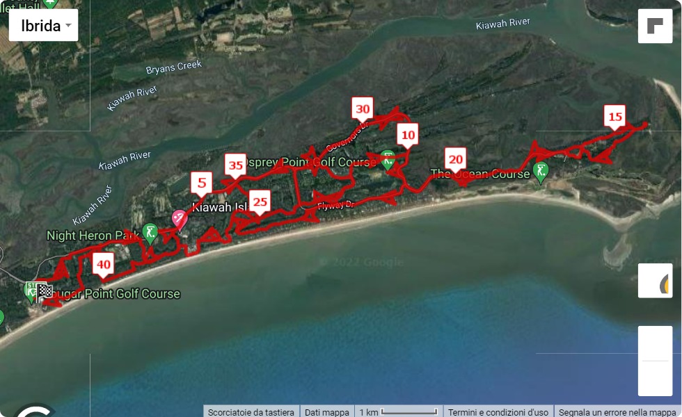 mappa percorso di gara Kiawah Island Marathon 2022