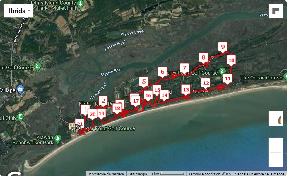 Kiawah Island Marathon 2022, 21.0975 km race course map Kiawah Island Marathon 2022