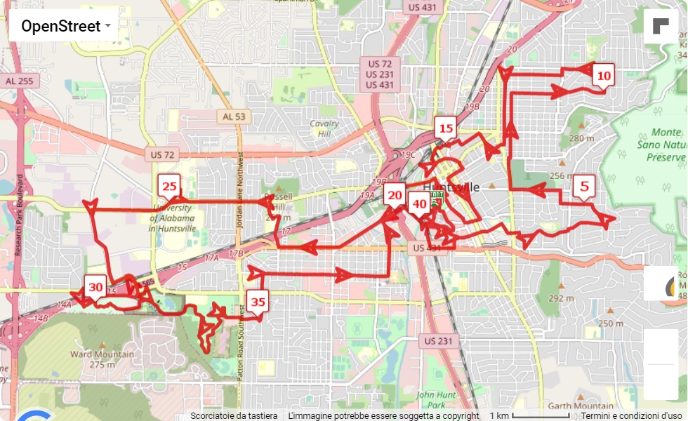mappa percorso di gara Rocket City Marathon 2022