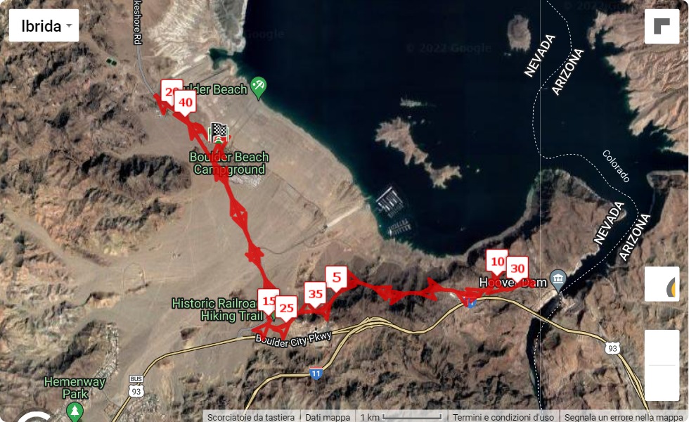 mappa percorso di gara Hoover Dam Marathon, 1/2, 10K, 5K 2022