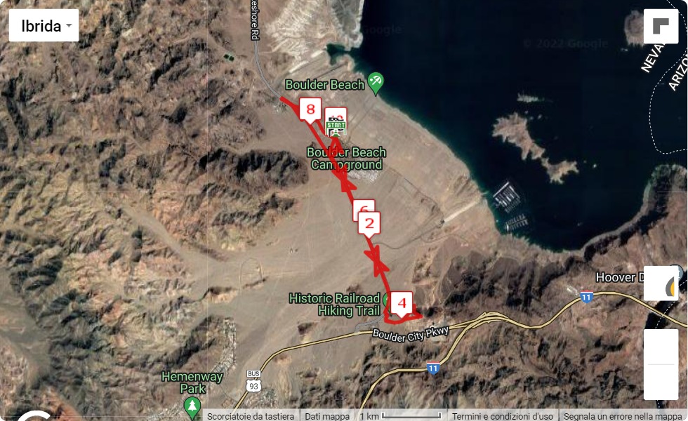 Hoover Dam Marathon, 1/2, 10K, 5K 2022, mappa percorso gara 10 km Hoover Dam Marathon, 1/2, 10K, 5K 2022