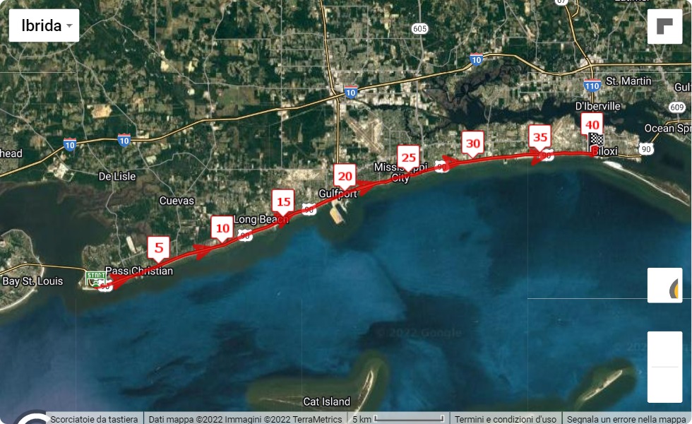 mappa percorso di gara Mississippi Gulf Coast Marathon 2022