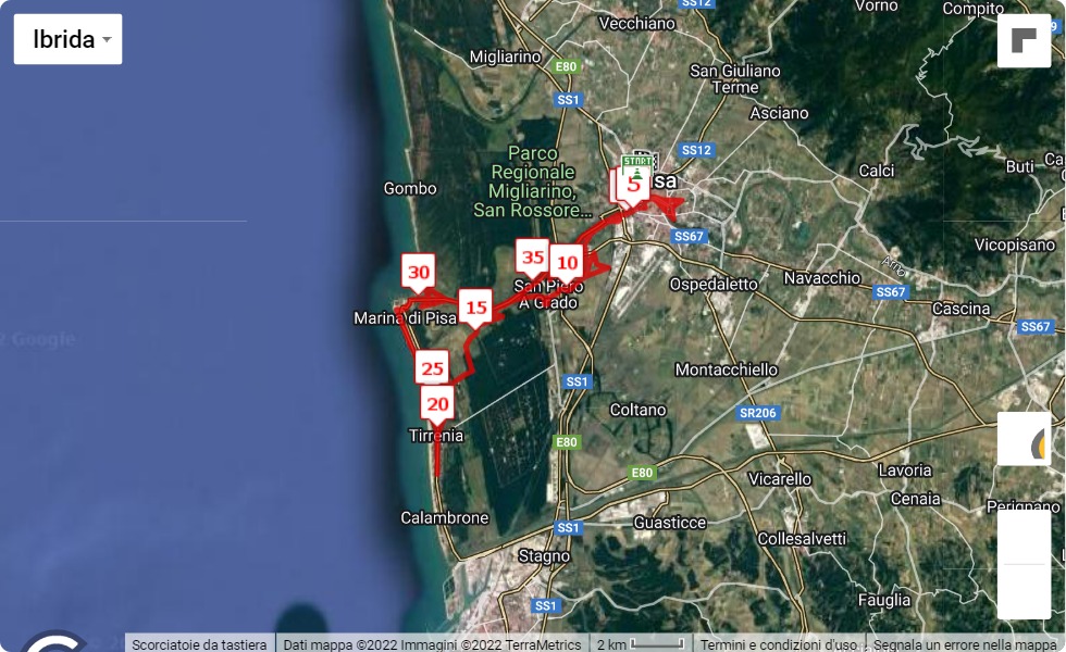 23° Pisa Marathon - 13° La Pisanina - 11° Corsa dei Babbo Natale, 42.195 km race course map 23° Pisa Marathon - 13° La Pisanina - 11° Corsa dei Babbo Natale