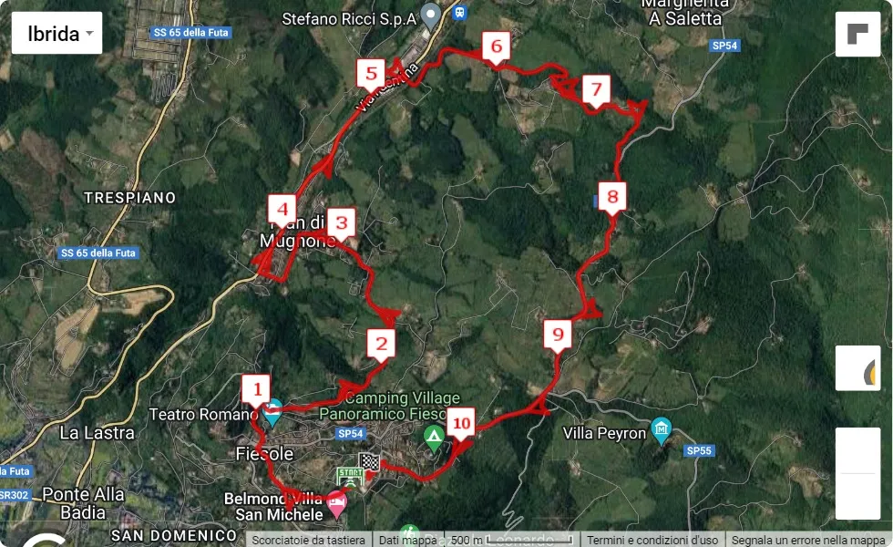 mappa percorso di gara Scendi e Sali per Fiesole - 1° Trofeo Casa del Popolo di Fiesole
