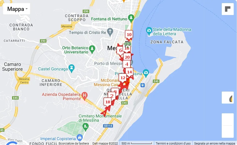 13° Messina Marathon, 21.0975 km race course map