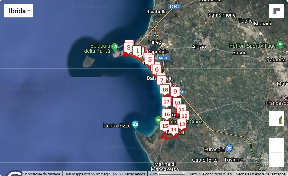 14° Maratonina dello Jonio, 21.0975 km race course map