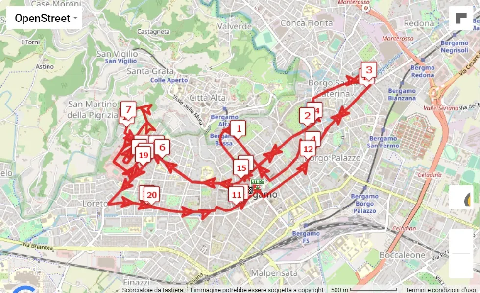 mappa percorso di gara Bergamo21 Half Marathon dei Mille - La Dieci dei Mille 2023