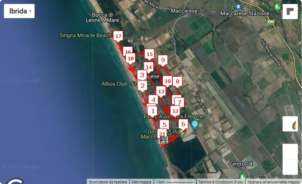 8° Corri Fregene, 21.0975 km race course map