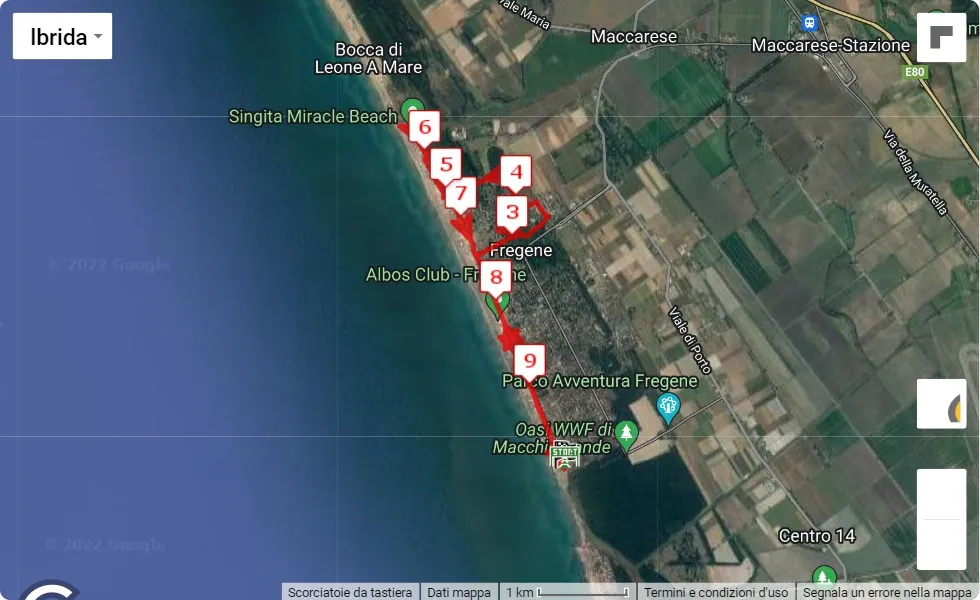 8° Corri Fregene, 10 km race course map