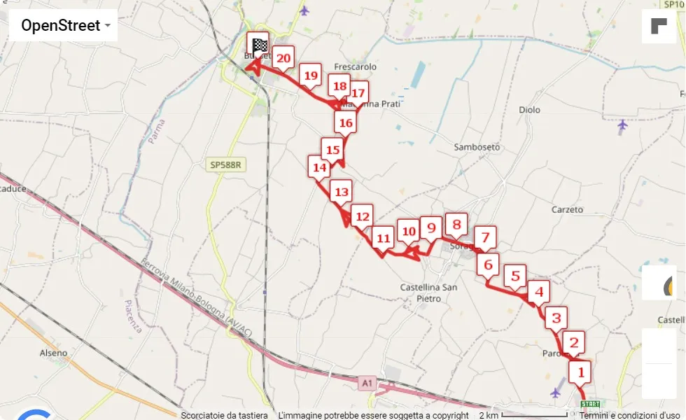 24° Verdi Marathon 2023, 21.0975 km race course map