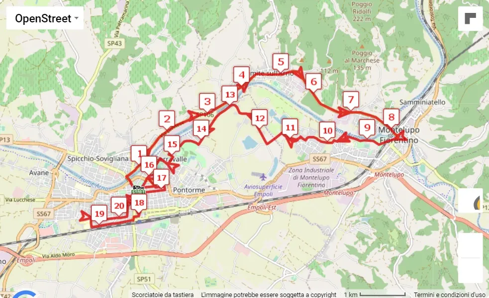 mappa percorso di gara Empoli Half Marathon 2023