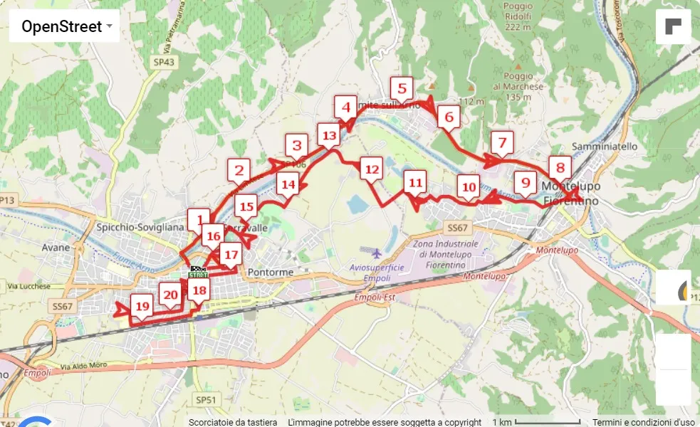 Empoli Half Marathon 2023, 21.0975 km race course map