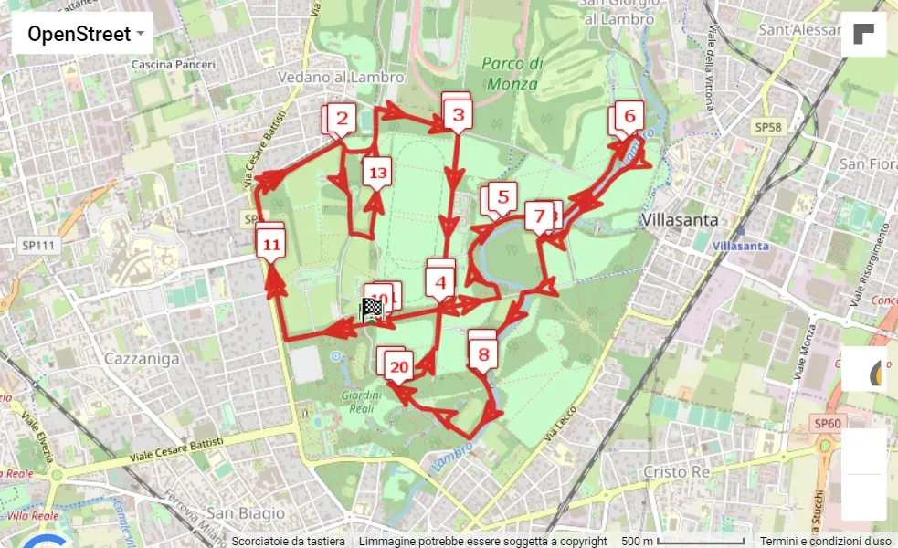 mappa percorso di gara 7° Run for Life - Monza