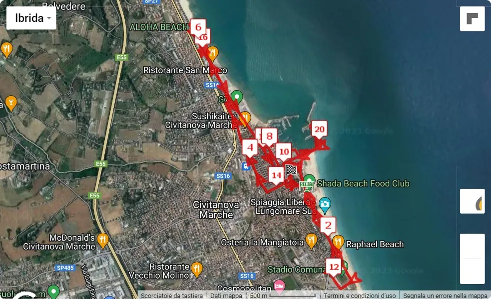 mappa percorso di gara 47° StraCivitanova - 13° Mezzamaratona Città di Civitanova Marche